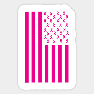 Pink Ribbon American Flag Breast Cancer Awareness Sticker